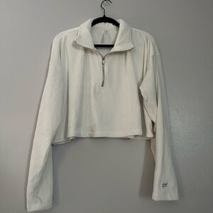 Fabletics White Velvet Ribbed Cropped Quarter-Zip Sweatshirt XL